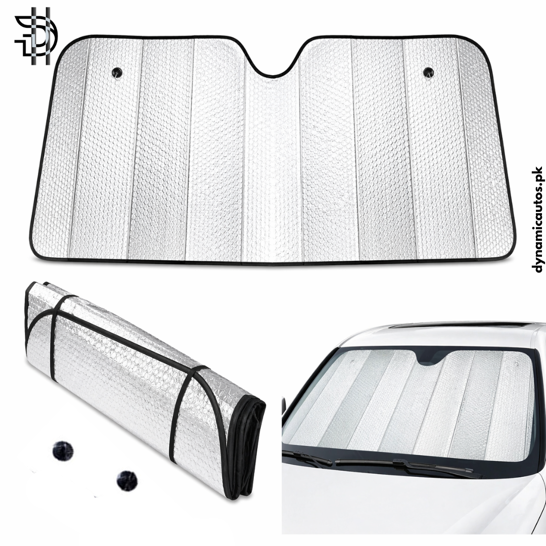 Universal Car Windscreen Sunshade | UV Block Visor | Double Sided Aluminium Foil Front Sunshade for Cars | Heat Protection | Car Front Screen Sunshade
