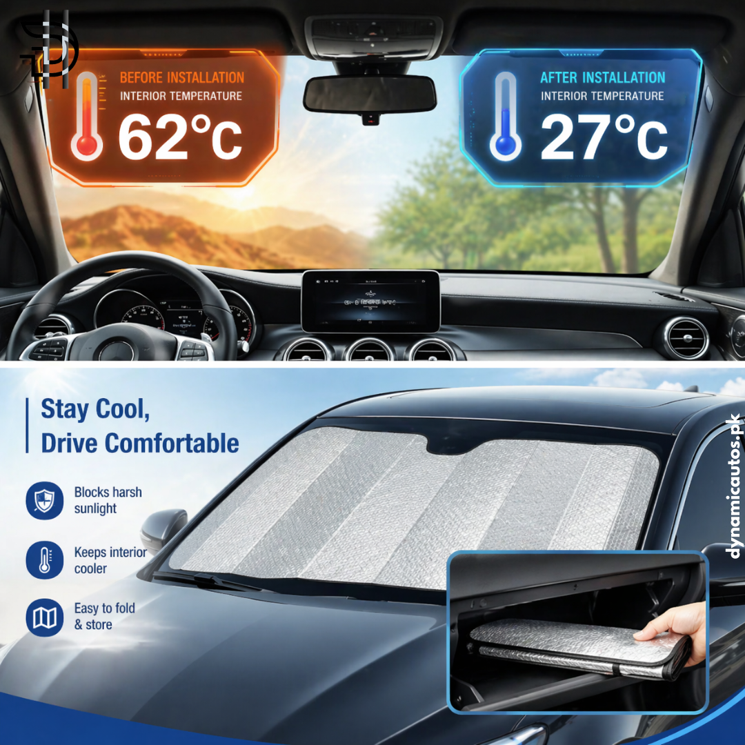 Universal Car Windscreen Sunshade | UV Block Visor | Double Sided Aluminium Foil Front Sunshade for Cars | Heat Protection | Car Front Screen Sunshade