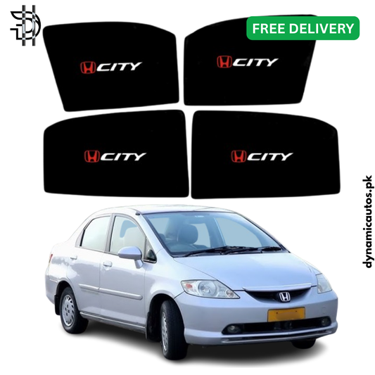 Honda City 2003–2008 Old Model Custom Fit Side Sunshades with Logo | 4pcs Car Window Shades – Heat & Privacy Protection