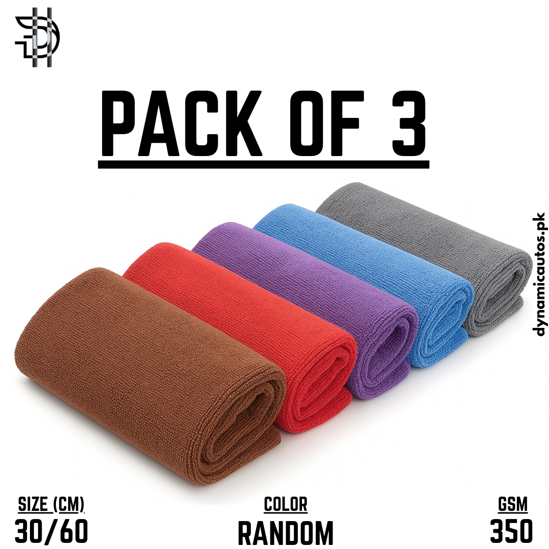 Microfiber Cleaning Cloth Bundle Pack 3 or 5pcs | 350 GSM Soft Premium Towel 30x60cm | Car Cleaning Cloth