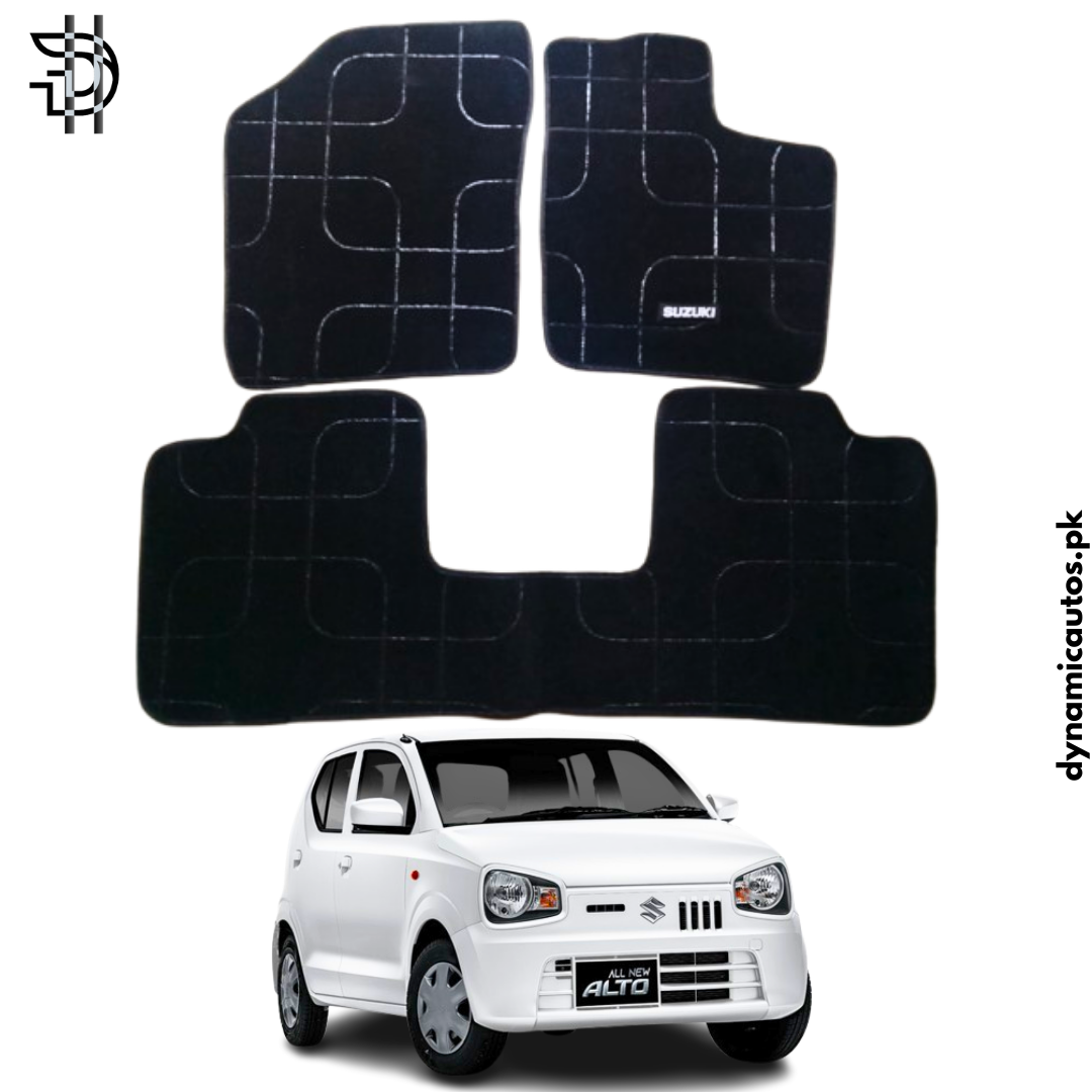 Suzuki Alto 660cc New Model 2019-2025 High Quality Carpet Floor Mats | Custom Fit, Anti-Slip, Washable, Stylish Design | Black – 3pcs Set