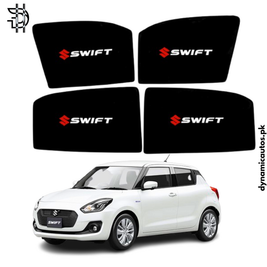 Suzuki Swift New Model 2022–2025 Side Sunshades with Logo | Custom Fit Car Window Shades – 4pcs Set