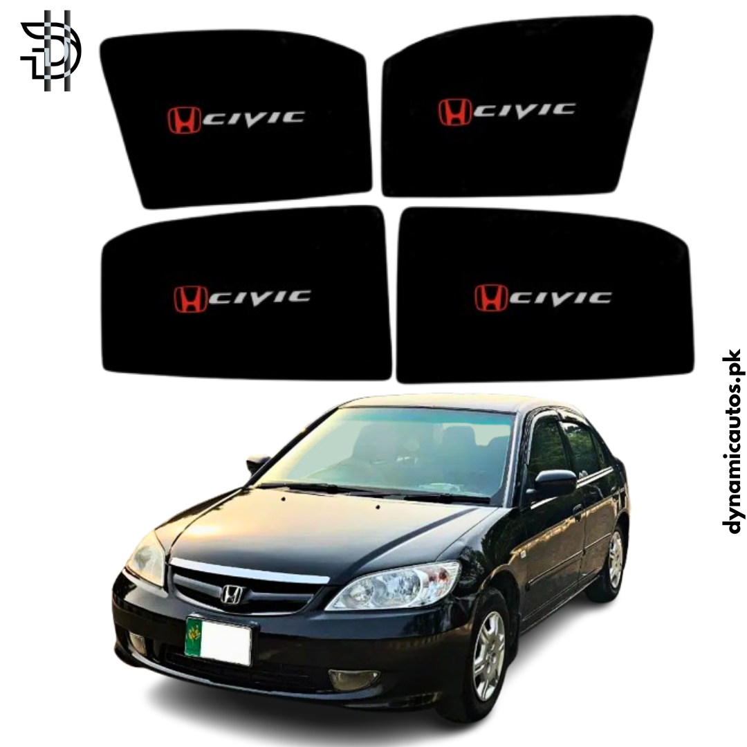 Honda Civic Eagle Eye 2001–2006 Old Model Custom Fit Side Sunshades with Logo | 4pcs Car Window Shades – Heat & Privacy Protection
