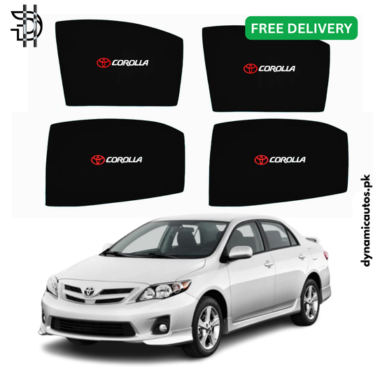 Toyota Corolla 2008–2014 Old Model Custom Fit Side Sunshades with Logo | 4pcs Car Window Shades – Heat & Privacy Protection