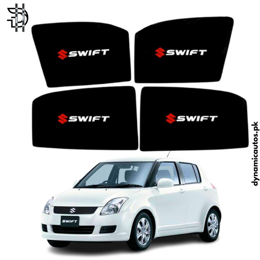 Suzuki Swift 2009–2021 Old Model Custom Fit Side Sunshades with Logo | 4pcs Car Window Shades – Heat & Privacy Protection