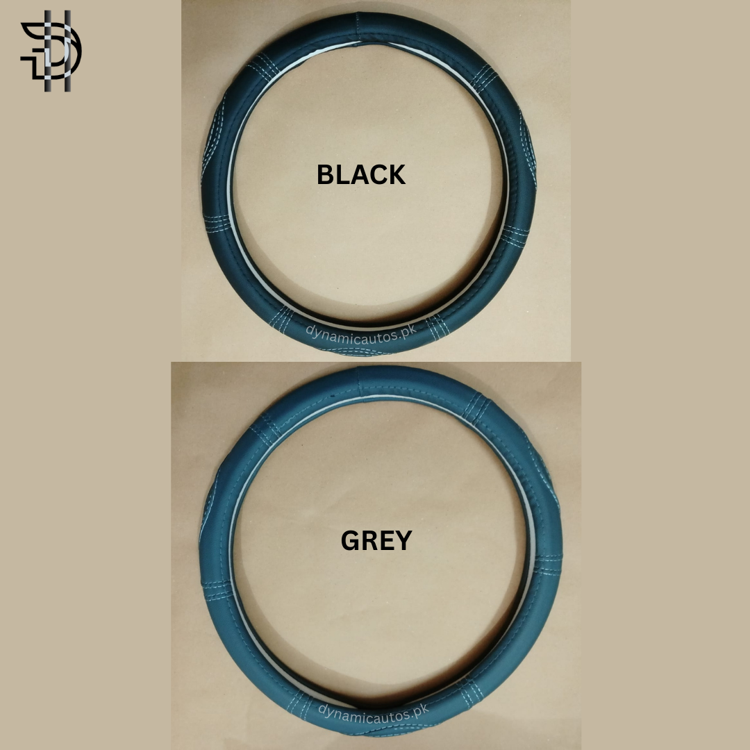 Universal Leather Steering Wheel Cover for Cars | Stylish & Comfortable Grip | High Quality | Black & Grey | 1Pcs