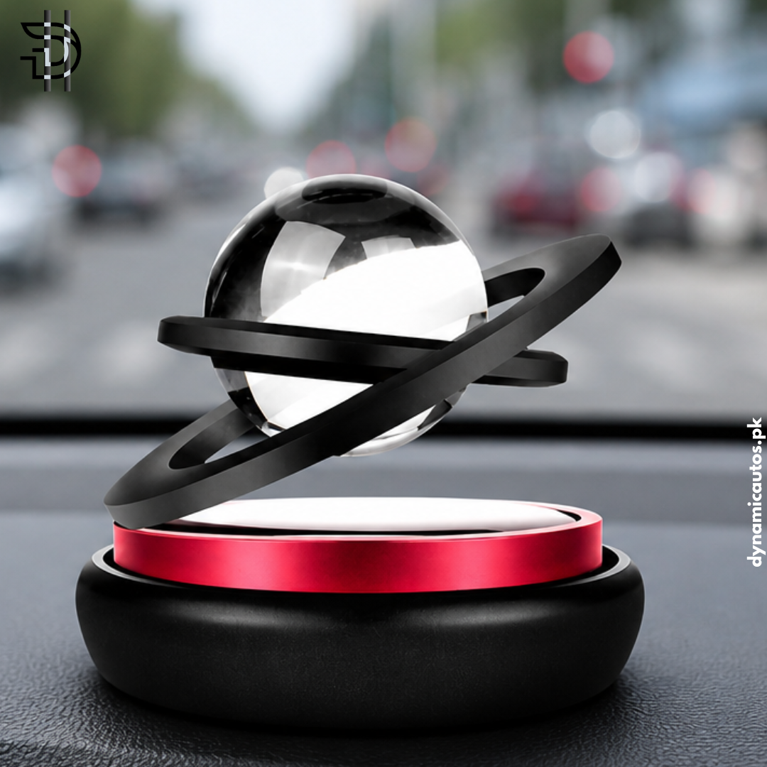 Solar Rotating Double-Ring with Crystal Ball Car Air Freshener | Solar Powered Spiral Rotation Car Ornament | Premium Dashboard Decoration | Multicolor