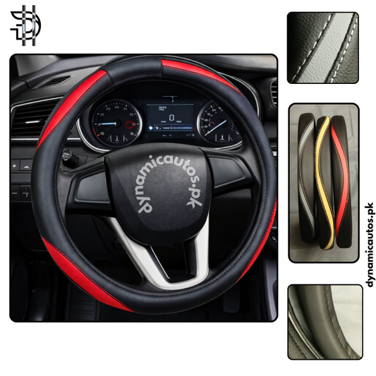 Universal Leather Steering Wheel Cover | Premium Grip & Stylish Dual-Color Stitching | 1Pcs