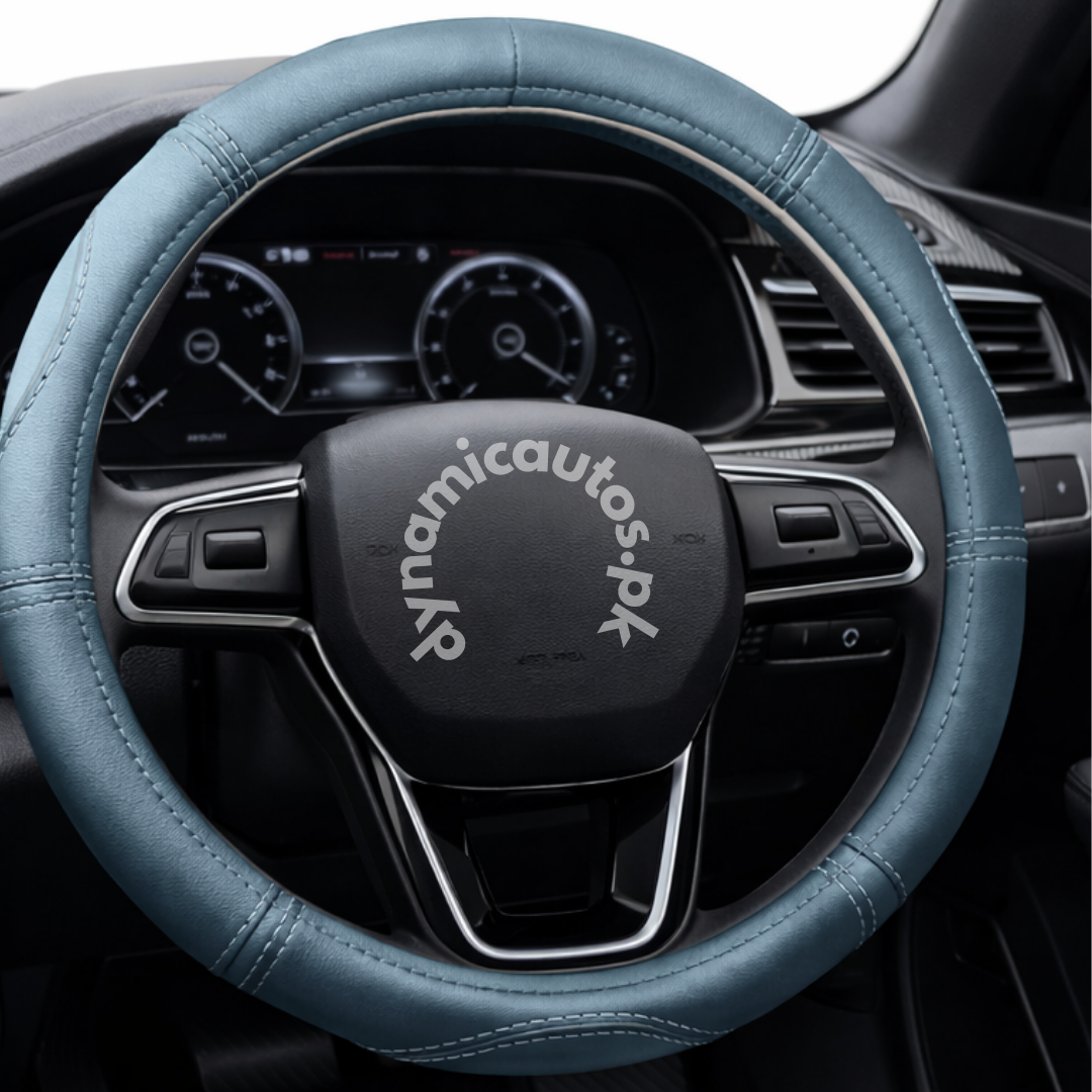 Universal Leather Steering Wheel Cover for Cars | Stylish & Comfortable Grip | High Quality | Black & Grey | 1Pcs