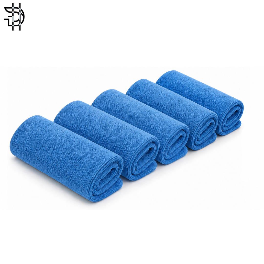 Microfiber Cleaning Cloth for Car, Bike, Kitchen & Home - Pack of 5 | 350 G-S-M Soft Towel 30 x 60 cm | Blue Color