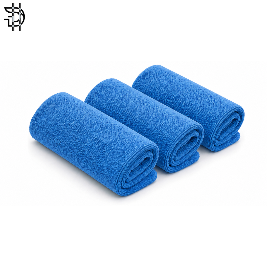 Microfiber Cleaning Cloth for Car, Bike, Kitchen & Home - Pack of 3 | 350 G-S-M Soft Towel 30 x 60 cm | Blue Color