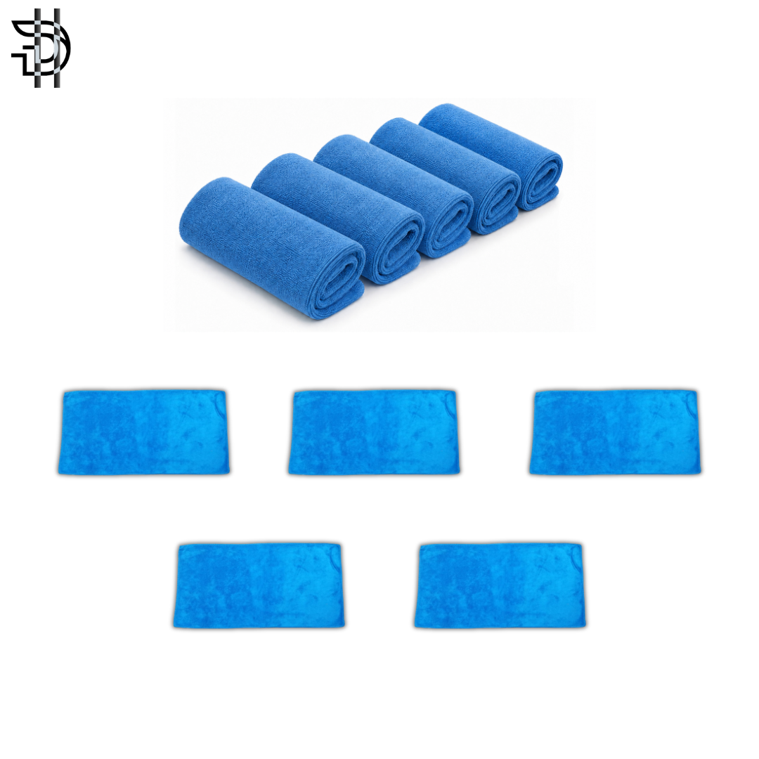 Microfiber Cleaning Cloth for Car, Bike, Kitchen & Home - Pack of 5 | 350 G-S-M Soft Towel 30 x 60 cm | Blue Color