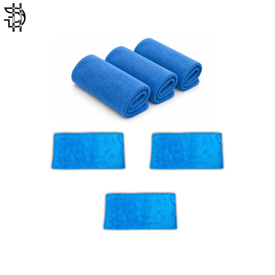 Microfiber Cleaning Cloth for Car, Bike, Kitchen & Home - Pack of 3 | 350 G-S-M Soft Towel 30 x 60 cm | Blue Color