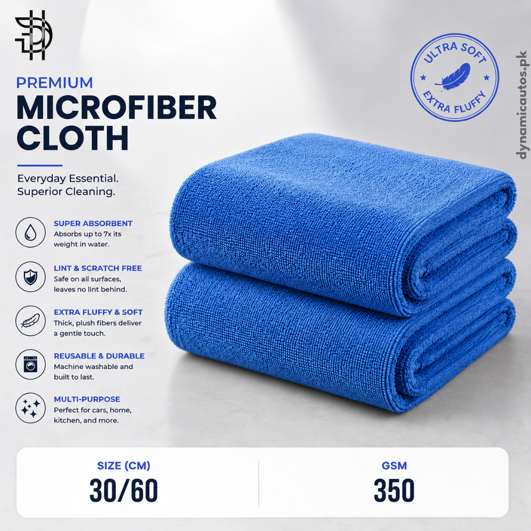 Microfiber Cleaning Cloth for Car, Bike, Kitchen & Home - Pack of 3 | 350 G-S-M Soft Towel 30 x 60 cm | Blue Color