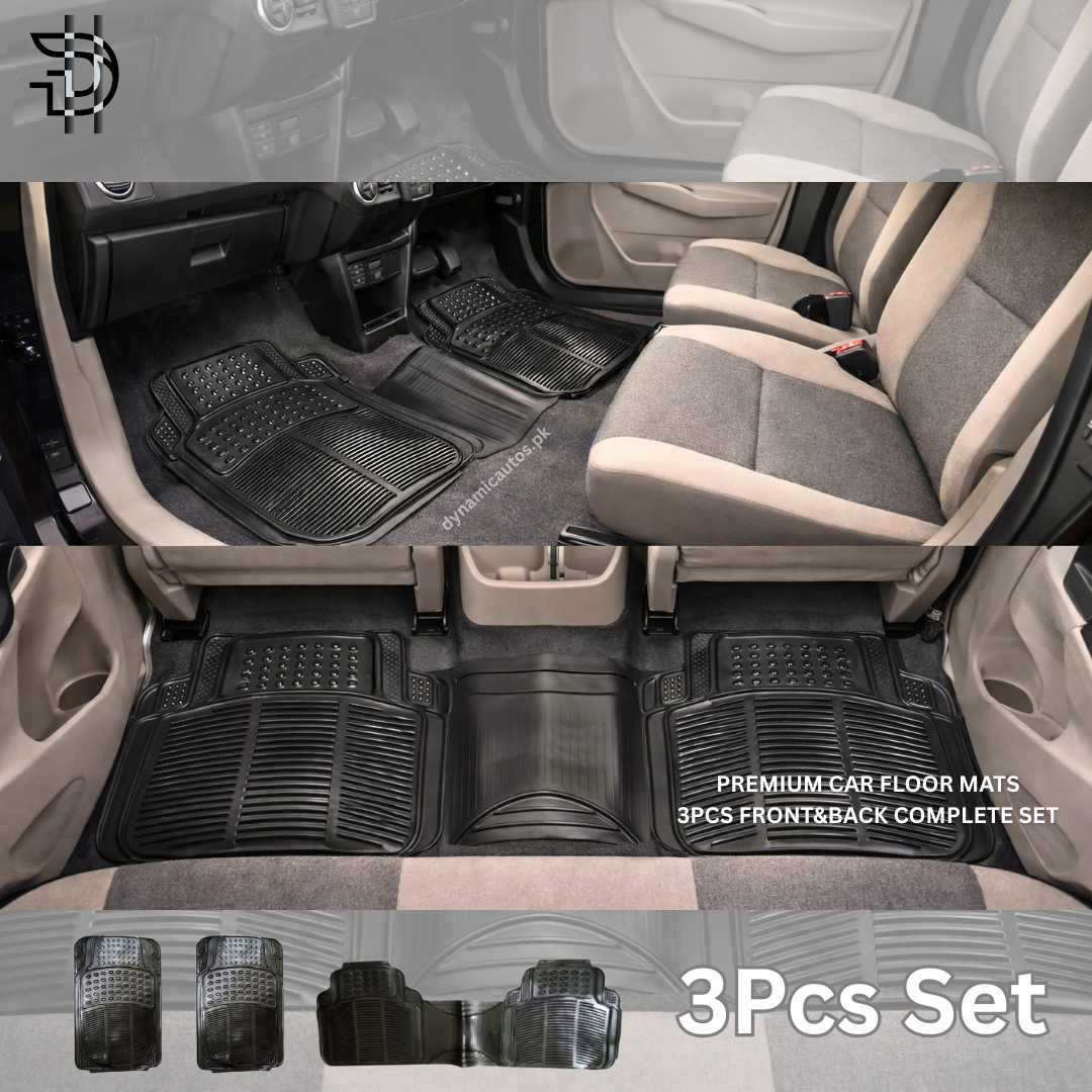 Universal PVC Rubber Car Floor Mats 3Pcs Set | Silicone Car Floor Mats | Premium Quality | Washable, Anti-Slip, Trim-to-Fit