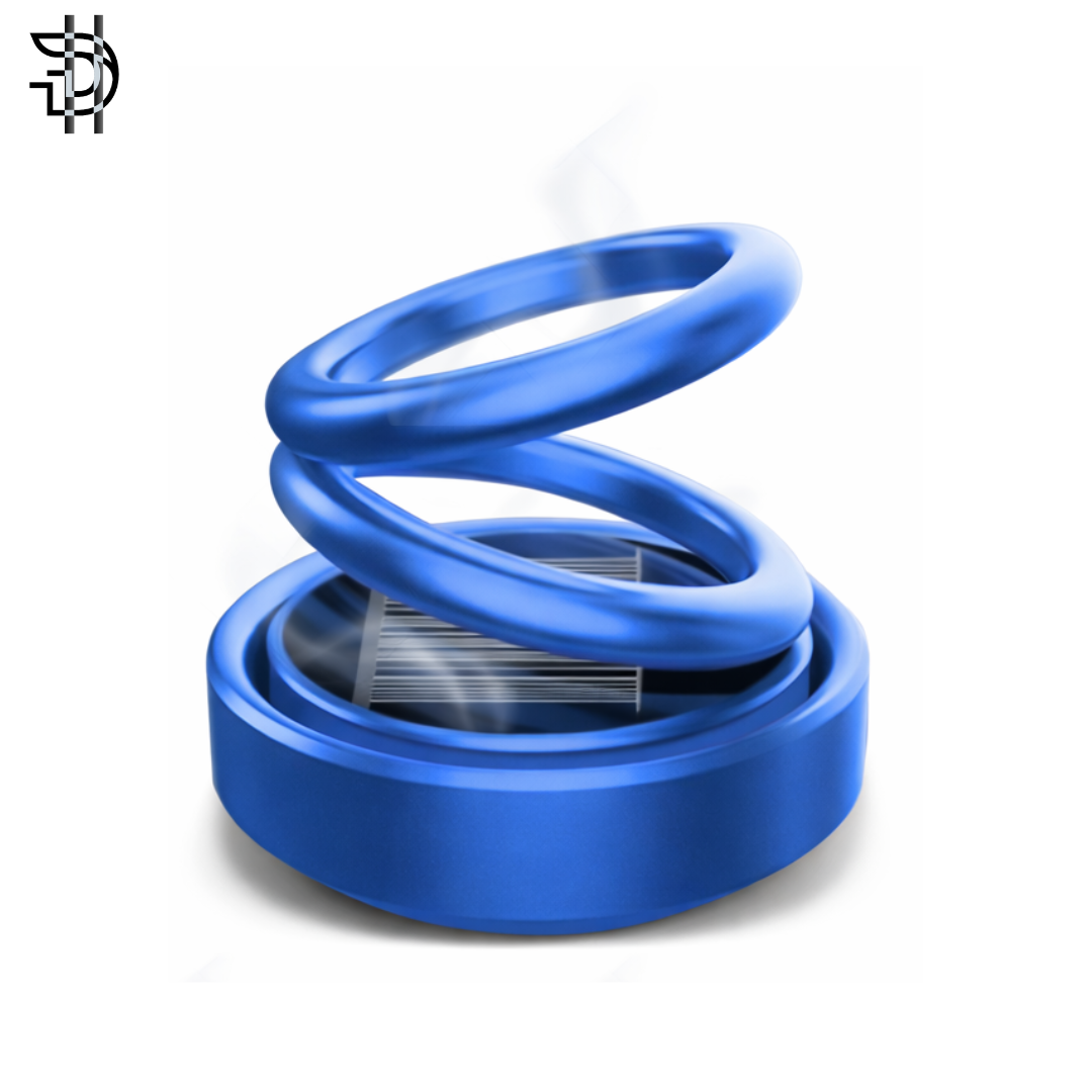 Rotating Double Ring Car Perfume Air Freshener | Solar Powered Dashboard Fragrance | Multi-Color