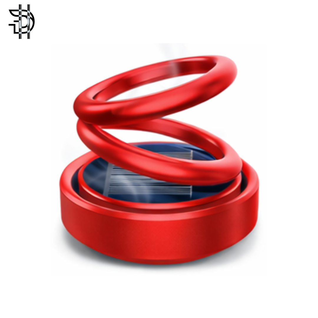 Rotating Double Ring Car Perfume Air Freshener | Solar Powered Dashboard Fragrance | Multi-Color