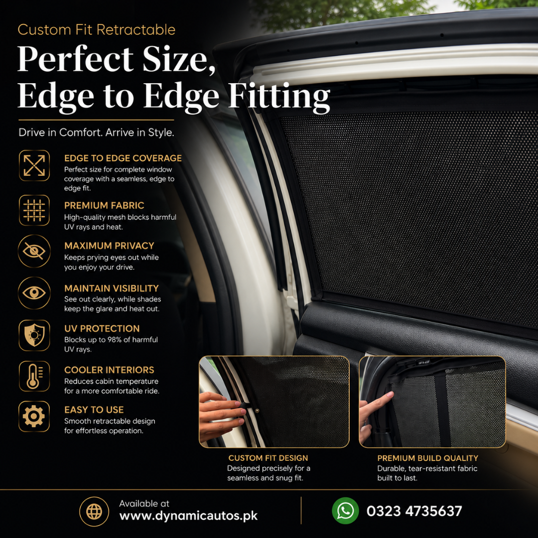 Toyota Yaris New Model 2025-2026 Facelift Retractable Side Sunshades | Custom Fit Railing Car Side Curtains | Parda | Heat Protection & Privacy | Premium Quality | 4Pcs Complete Set