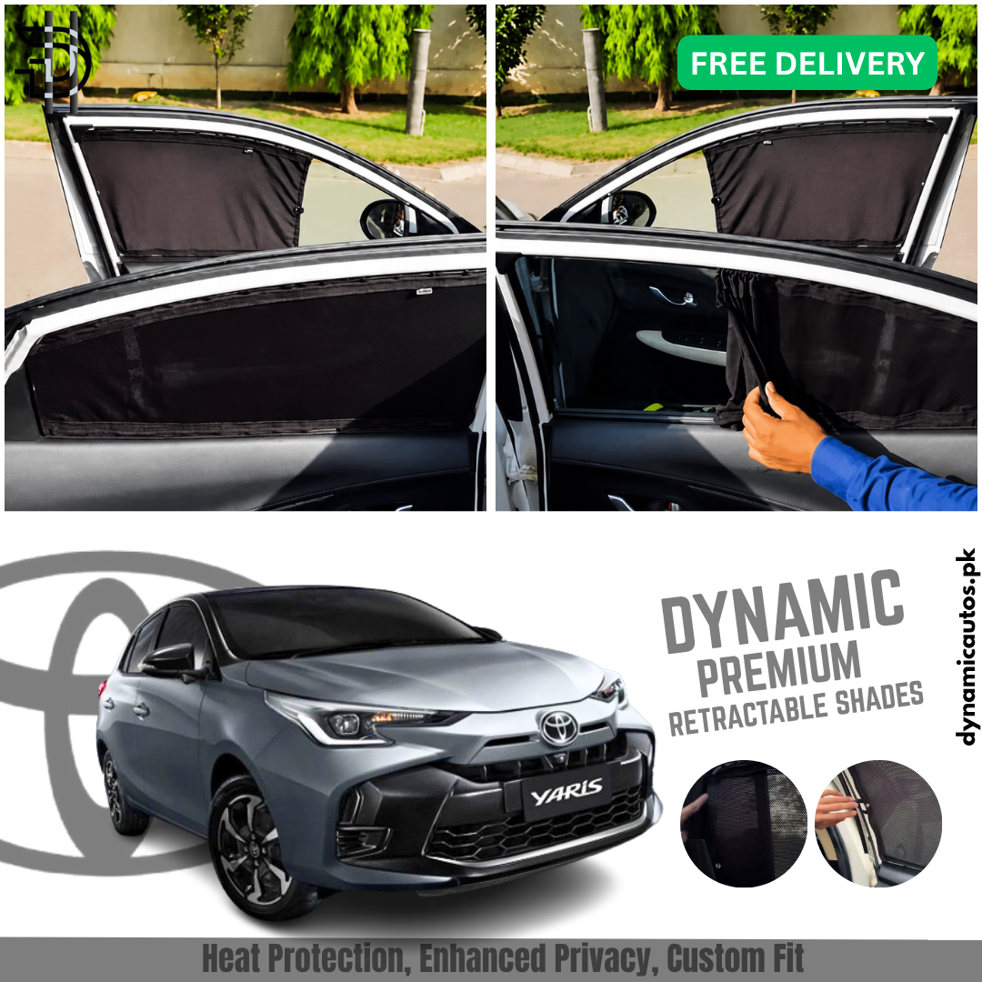 Toyota Yaris New Model 2025-2026 Facelift Retractable Side Sunshades | Custom Fit Railing Car Side Curtains | Parda | Heat Protection & Privacy | Premium Quality | 4Pcs Complete Set