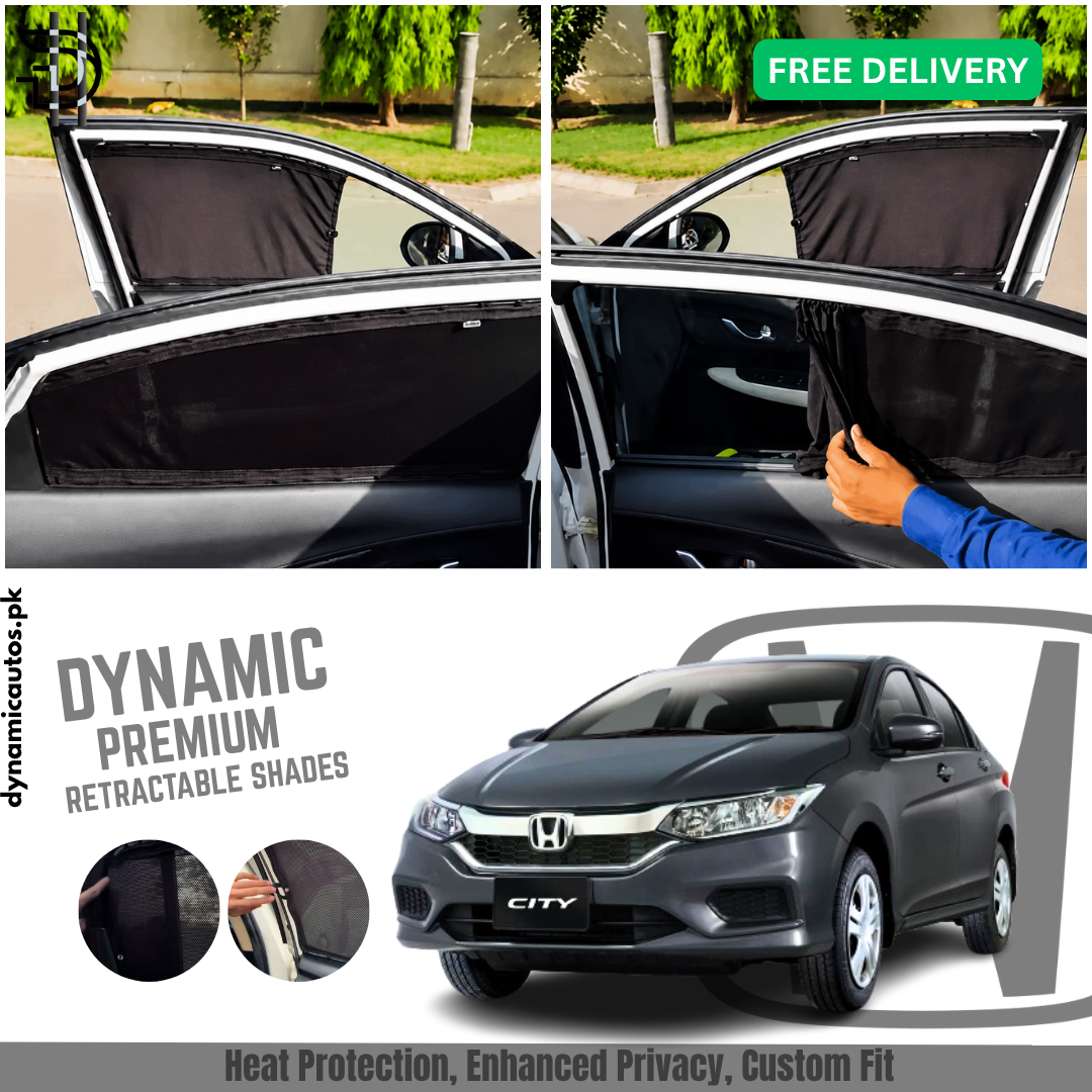 Honda City New Model 2021-2026 Retractable Side Sunshades | Custom Fit Railing Car Side Curtains | Parda | Heat Protection & Privacy | Premium Quality | 4Pcs Complete Set