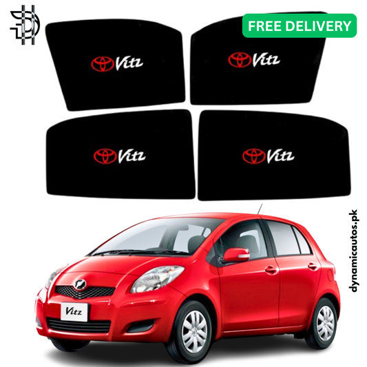 Toyota Vitz 2005–2010 Model Side Window Sunshades With Logo | Custom Fit | Heat Protection & Privacy | 4Pcs Set