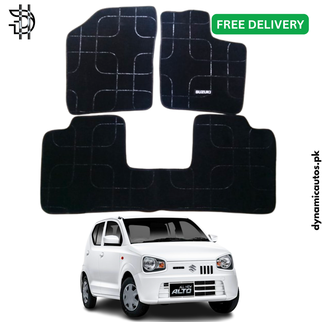 Suzuki Alto 660cc New Model 2019-2025 High Quality Carpet Floor Mats | Custom Fit, Anti-Slip, Washable, Stylish Design | Black – 3pcs Set