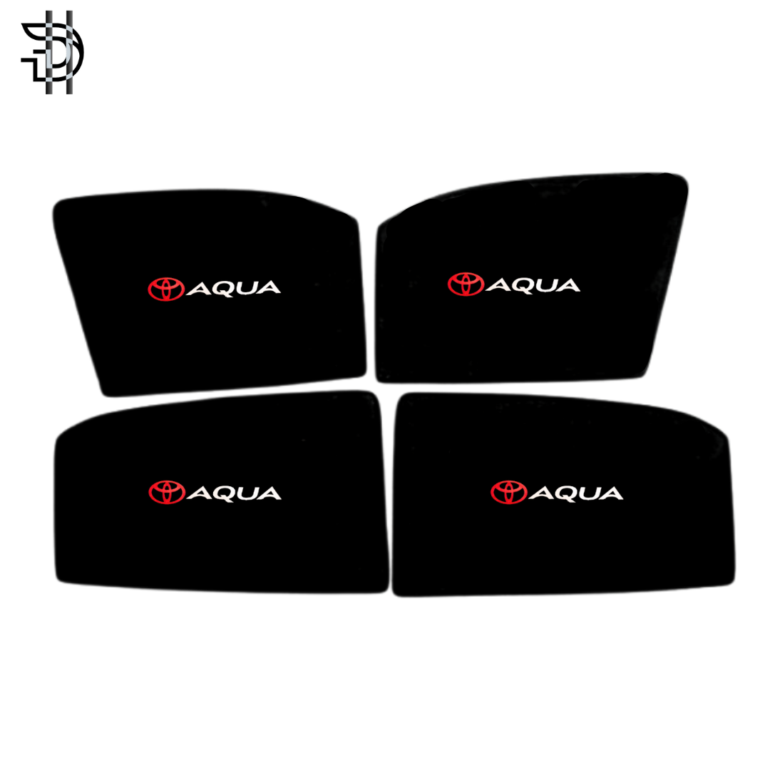 Toyota Aqua Side Window Sunshades With Logo | Model 2011–2021 | Custom Fit | Heat Protection & Privacy | 4Pcs Set