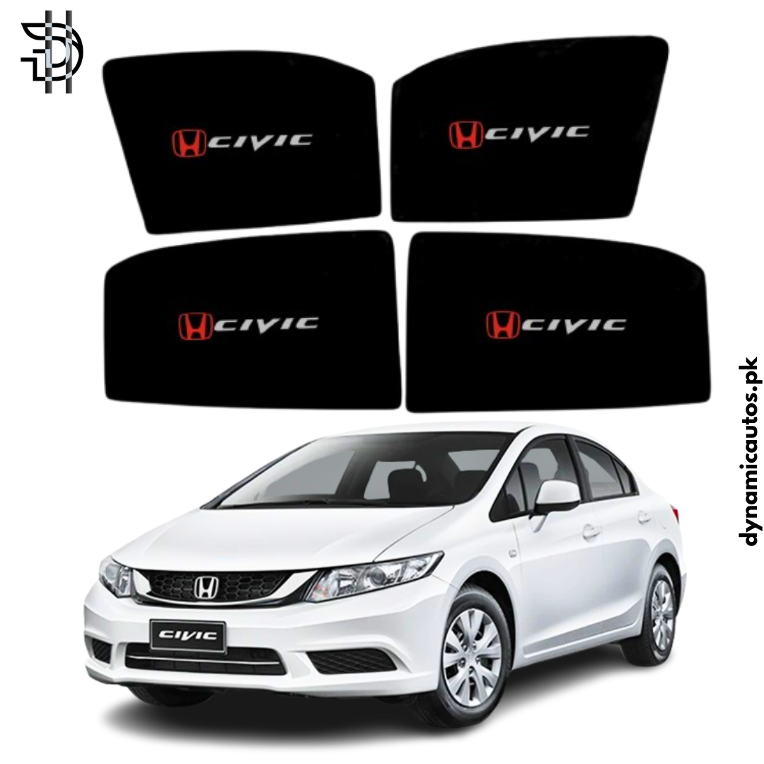 Honda Civic Rebirth 2012–2015 Old Model Custom Fit Side Sunshades with Logo | 4pcs Car Window Shades – Heat & Privacy Protection