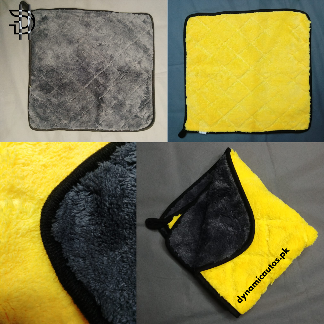 Microfiber Cleaning Cloth 800 GSM | Double-Sided Yellow Grey | Premium Car, Bike & Home Towel | 40x40cm