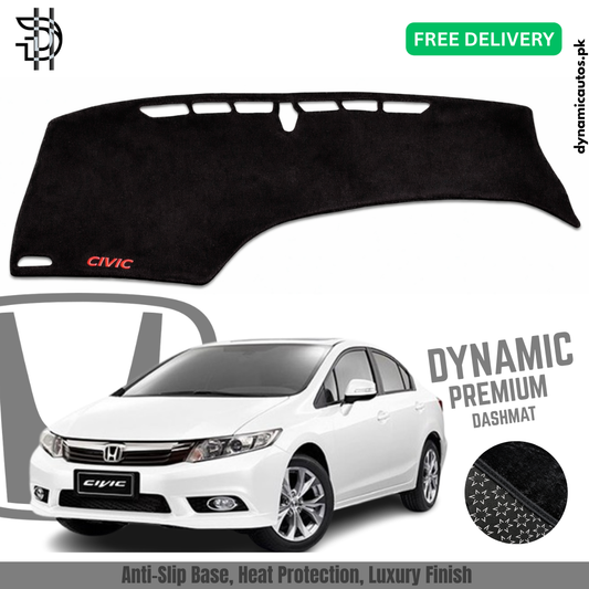 Honda Civic Rebirth 2012–2015 Old Model Velvet Dashboard Carpet | Custom Fit | Anti-Slip | Imported Soft Velvet Dash Mat | Premium Quality