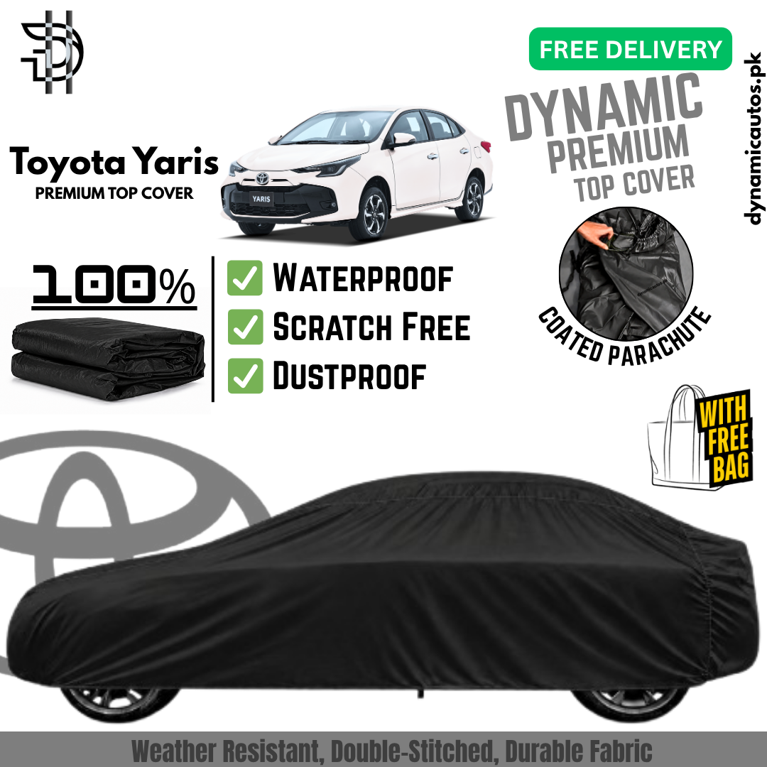 Toyota Yaris New Model 2025-2026 Facelift Black Coated Parachute Top Cover | Custom Fit Car Cover | Waterproof | Double Stitched | Dust & Scratch Protection | Premium Quality