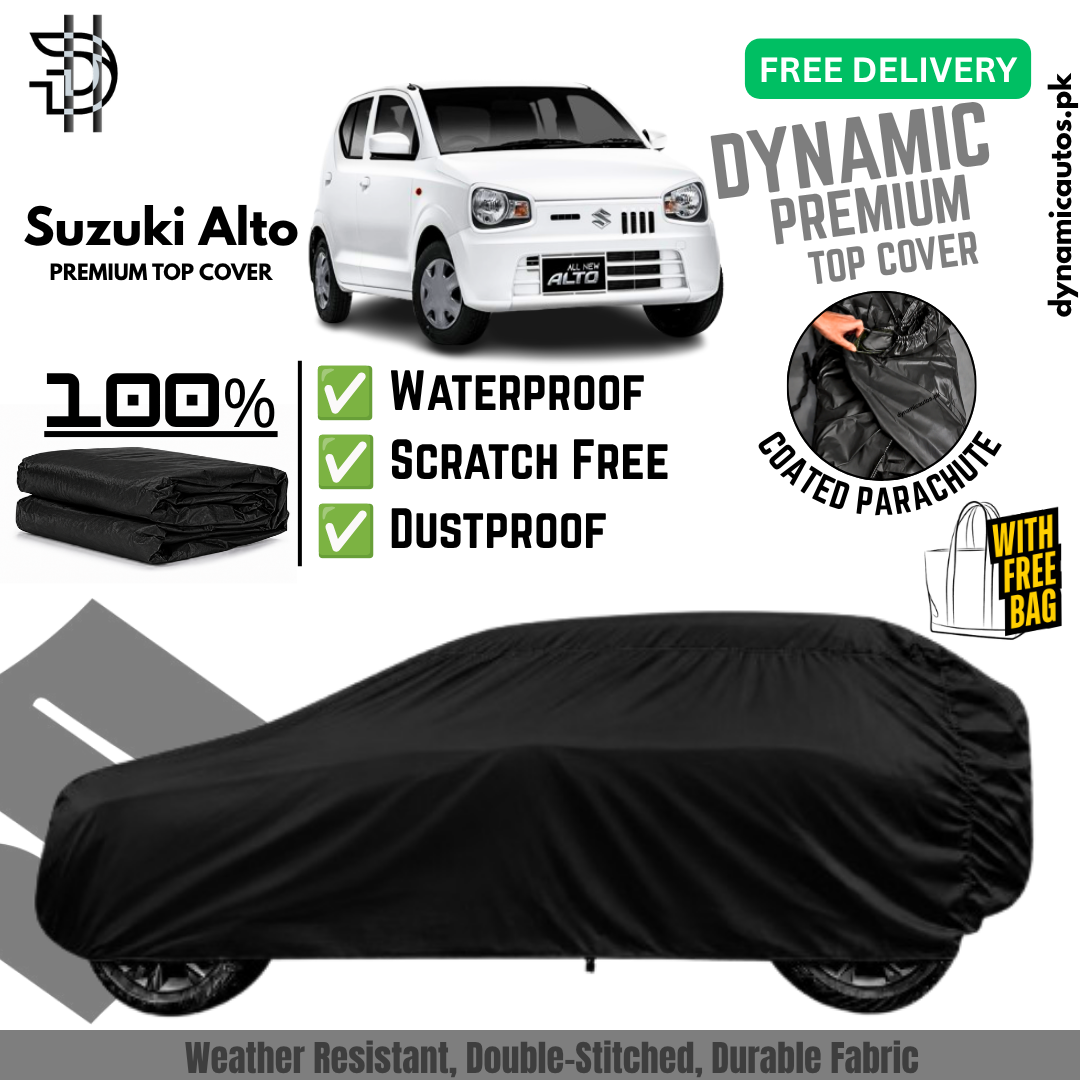 Suzuki Alto New Model 2019-2026 Black Coated Parachute Top Cover | Custom Fit Car Cover | Waterproof | Double Stitched | Dust & Scratch Protection | Premium Quality