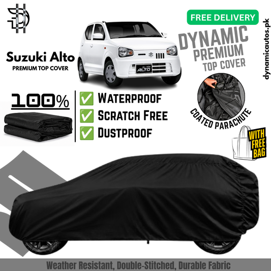Suzuki Alto New Model 2019-2026 Black Coated Parachute Top Cover | Custom Fit Car Cover | Waterproof | Double Stitched | Dust & Scratch Protection | Premium Quality