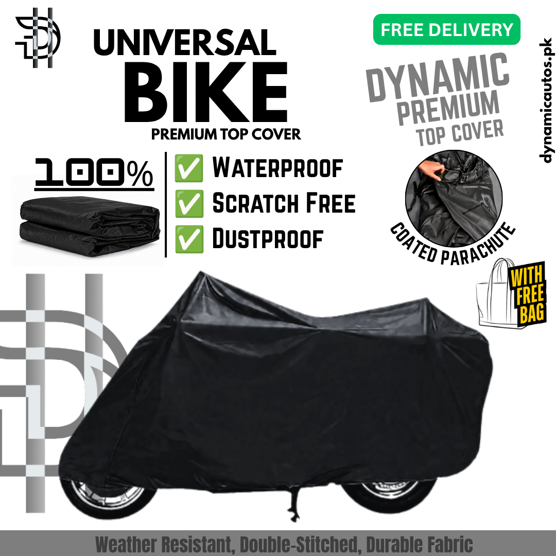 Universal Black Coated Parachute Bike Cover | Waterproof, Scratch & Dust Protection | Bike Parking Coated Parachute Top Cover | 70cc,125cc Bike Cover | Double Stitched | Premium Quality