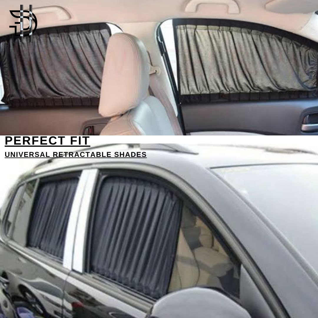 Universal Car Railing Side Window Curtains 4Pcs Complete Set | Universal Car Retractable Side SunShades | Heat Protection and Privacy | High Quality Car Parda