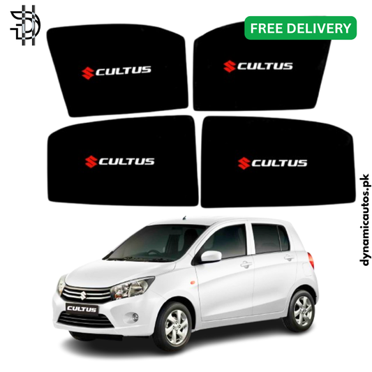 Suzuki Cultus New Model 2017–2025 Side Sunshades with Logo | Custom Fit Car Window Shades – 4pcs Set