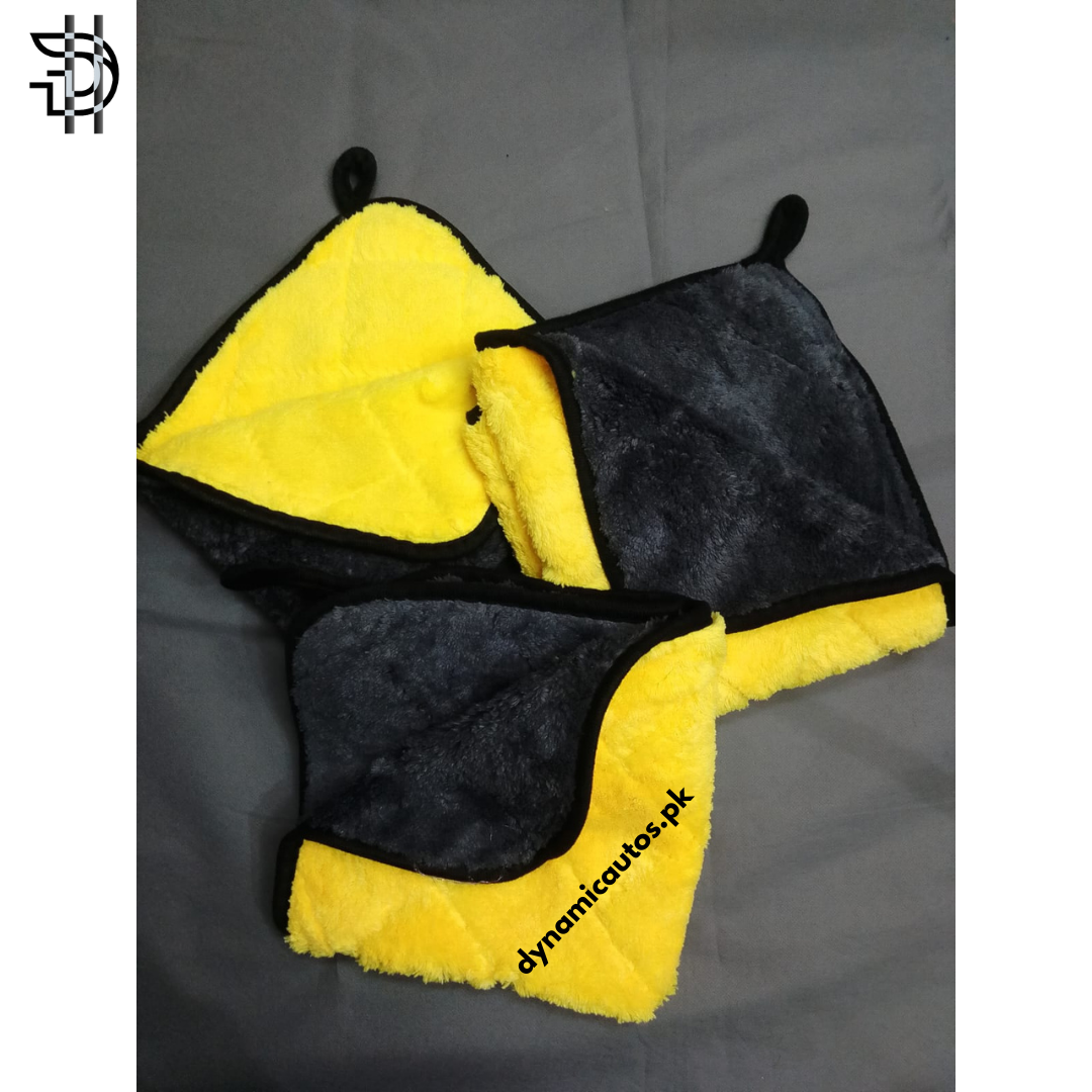 Microfiber Cleaning Cloth 800 GSM | Double-Sided Yellow Grey | Premium Car, Bike & Home Towel | 40x40cm