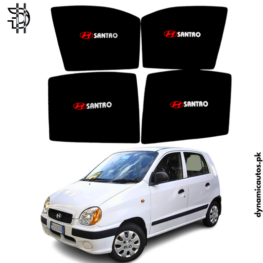 Hyundai Santro 2003–2014 Custom Fit Side Sunshades with Logo | 4pcs Set | Heat & Privacy Protection