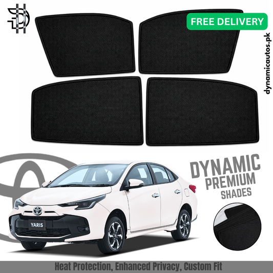 Toyota Yaris New Model 2025–2026 Facelift Side Sunshades | Custom Fit | Imported Mesh Fabric | 4Pcs Window Shades | Superior UV Protection & Privacy | Premium Quality