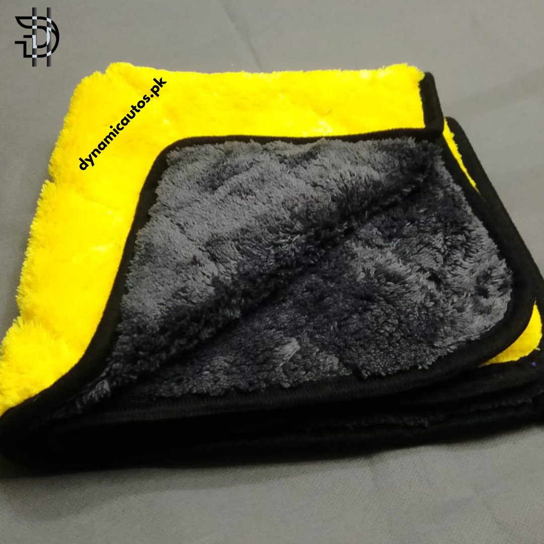 Microfiber Cleaning Cloth 800 GSM | Double-Sided Yellow Grey | Premium Car, Bike & Home Towel | 40x40cm