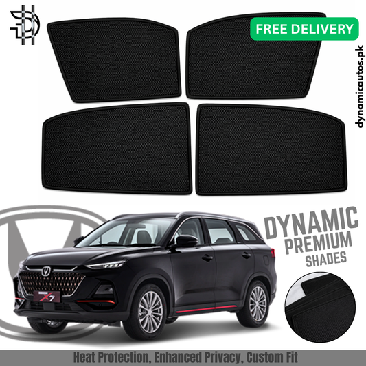 Changan Oshan X7 2022–2026 Model Side Sunshades | Custom Fit | Imported Mesh Fabric | 4Pcs Window Shades | Superior UV Protection & Privacy | Premium Quality