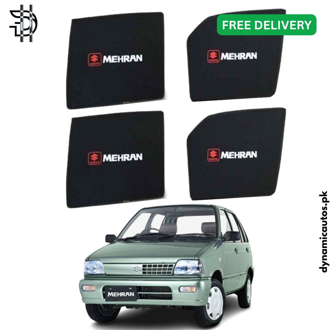 Suzuki Mehran 1989–2019 Side Sunshades with Logo | Custom Fit Car Window Shades – 4pcs Set