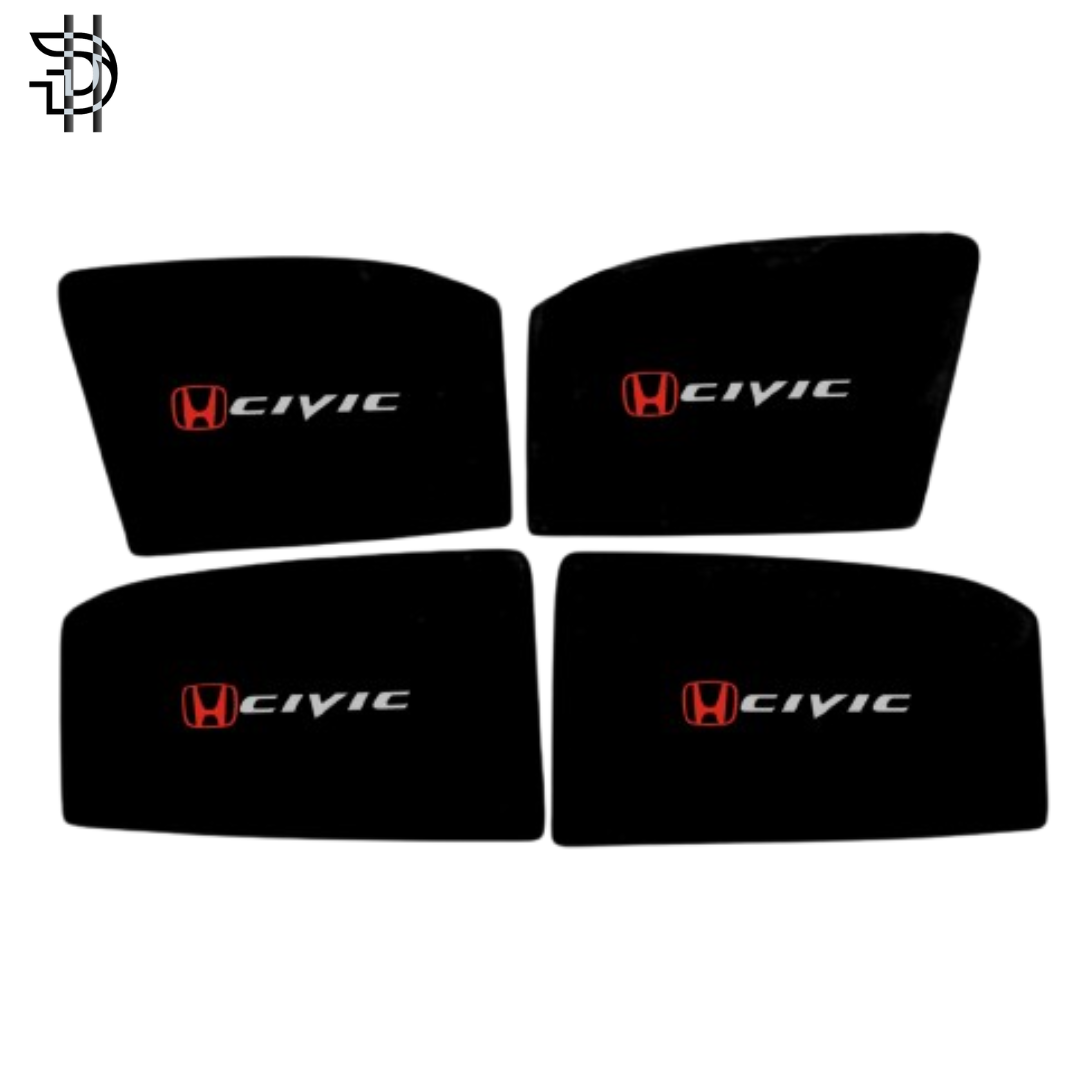 Honda Civic Eagle Eye 2001–2006 Old Model Custom Fit Side Sunshades with Logo | 4pcs Car Window Shades – Heat & Privacy Protection