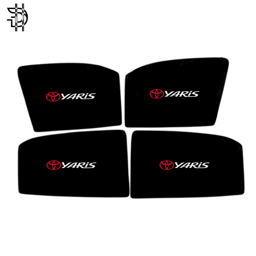 Toyota Yaris 2020–2025 Side Sunshades with Logo | Custom Fit Car Window Shades – 4pcs Set