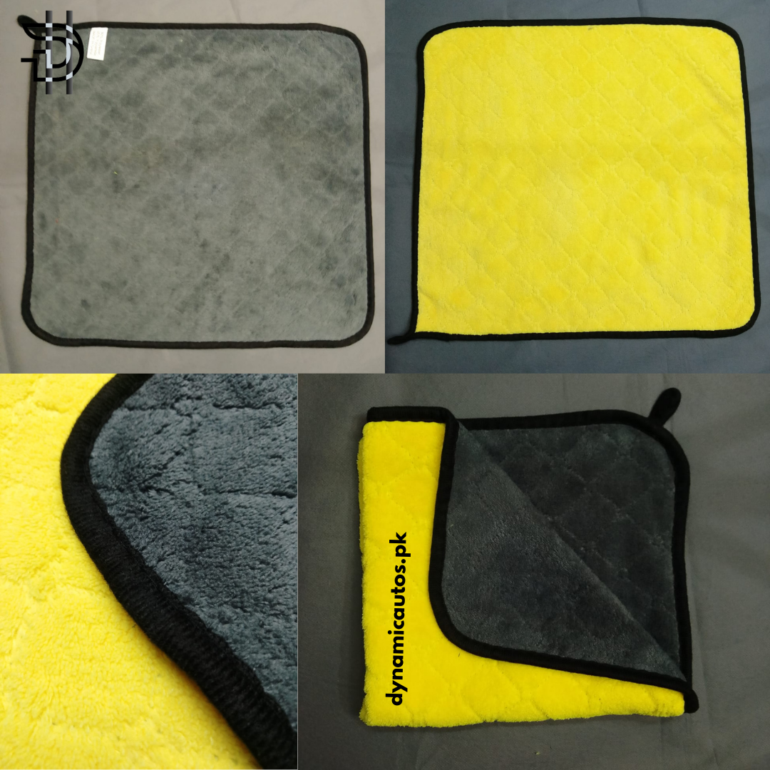 Microfiber Cleaning Cloth 500 GSM | Double-Sided Yellow Grey | Premium Car, Bike & Home Towel | 40x40cm