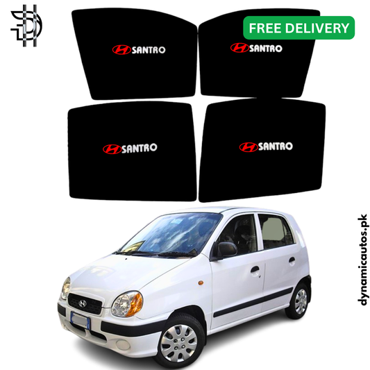 Hyundai Santro 2003–2014 Custom Fit Side Sunshades with Logo | 4pcs Set | Heat & Privacy Protection