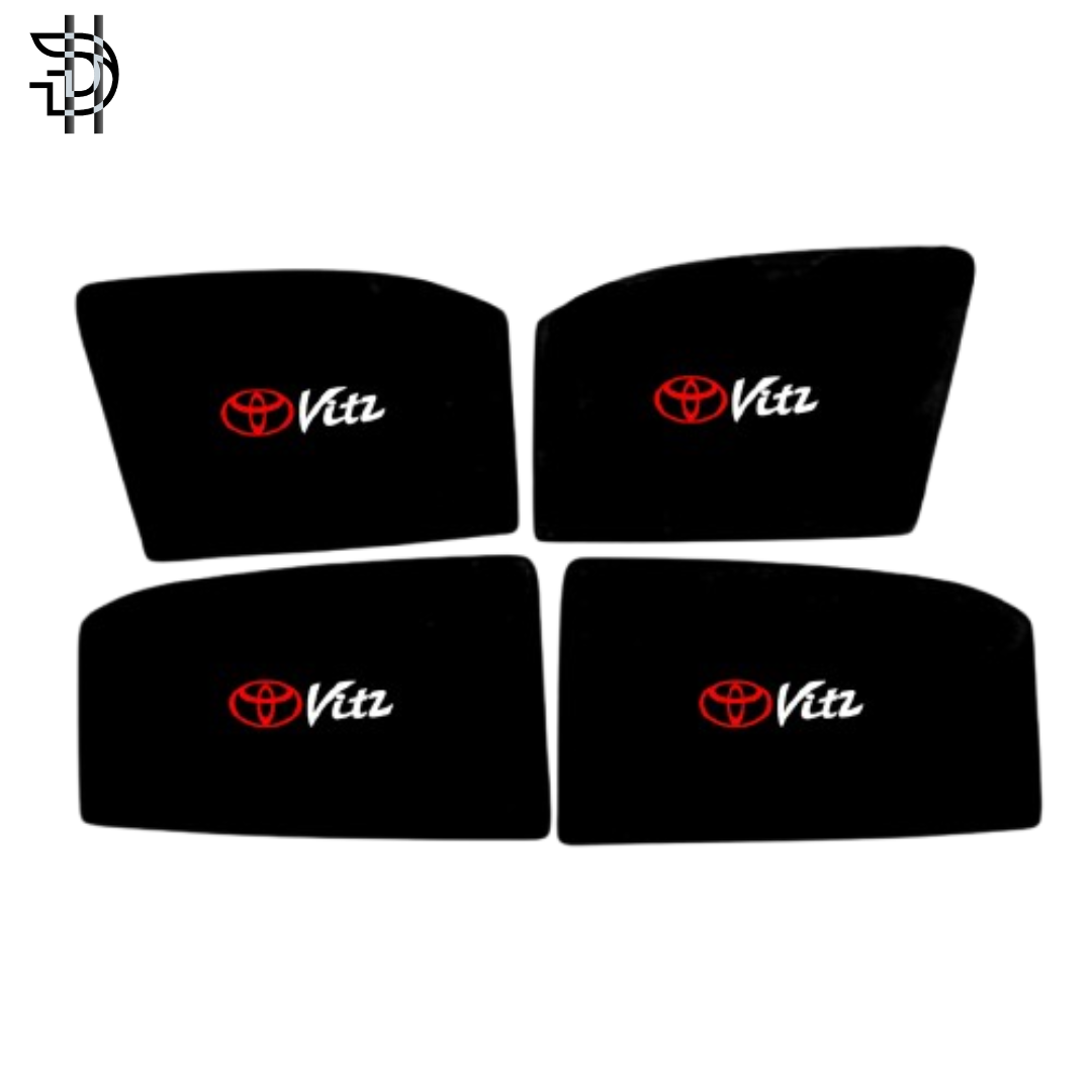 Toyota Vitz Side Window Sunshades With Logo | Model 2017–2020 | Custom Fit | Heat Protection & Privacy | 4Pcs Set