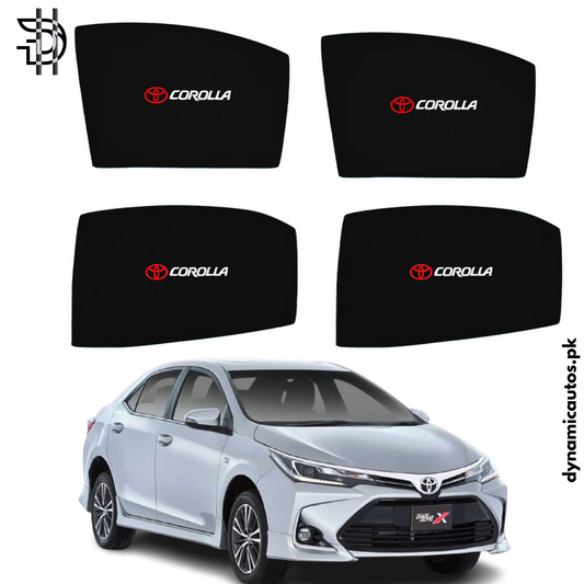 Toyota Corolla New Model 2014–2025 Side Sunshades with Logo | Custom Fit Car Window Shades – 4pcs Set