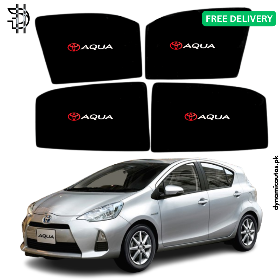 Toyota Aqua Side Window Sunshades With Logo | Model 2011–2021 | Custom Fit | Heat Protection & Privacy | 4Pcs Set