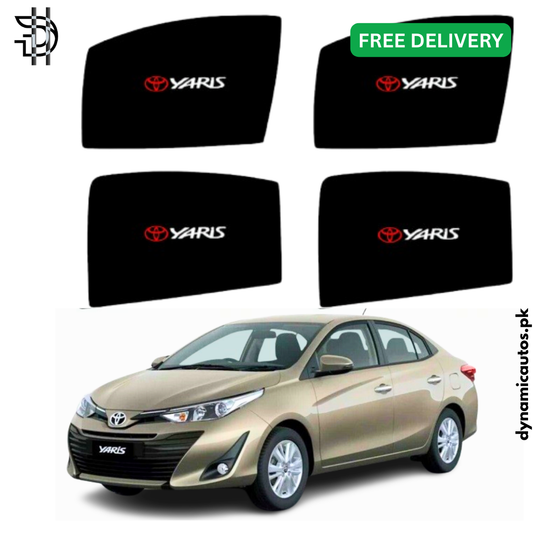 Toyota Yaris 2020–2024 Side Sunshades with Logo | Custom Fit Car Window Shades – 4pcs Set